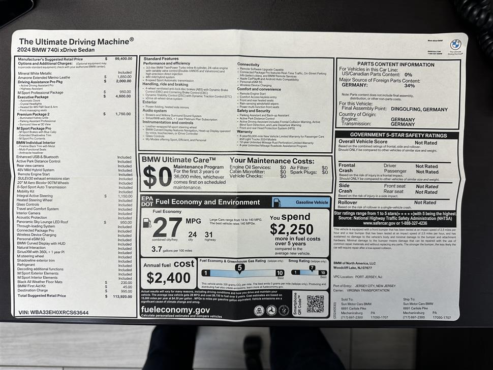 2024 BMW 7 Series for sale in BROOKLYN, New York